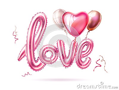 Vector love realistic rubber balloon heart on pink Vector Illustration