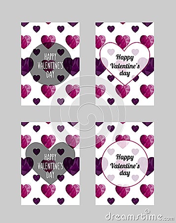 Vector lovely postcard/banner with purple polygonal hearts on the white background and text Vector Illustration