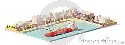 Vector low poly oil depot and oil tanker ship Vector Illustration