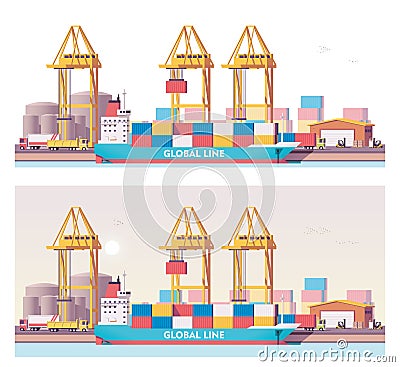 Vector low poly 2d cargo port Vector Illustration