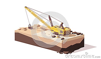 Vector low poly dragline excavator Vector Illustration