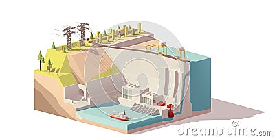 Vector low poly hydroelectric power station Vector Illustration