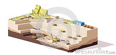 Vector low poly open pit coal mine Vector Illustration
