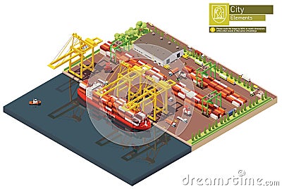 Vector isometric port container terminal and ship Vector Illustration