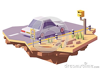 Vector low poly speed camera and a car Vector Illustration
