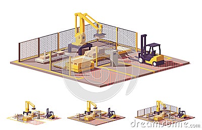 Vector low poly robotic palletizing cell Vector Illustration