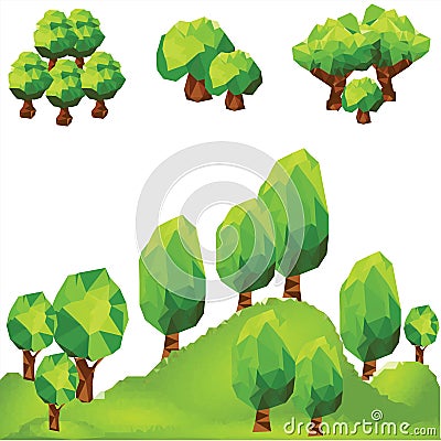 Vector low poly trees on the mountain Vector Illustration