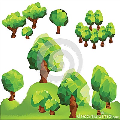 Vector low poly trees on the mountain Vector Illustration