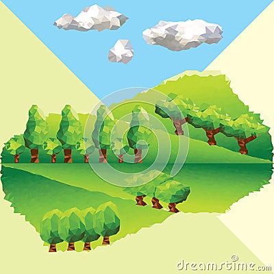 Vector low poly trees on the mountain Vector Illustration