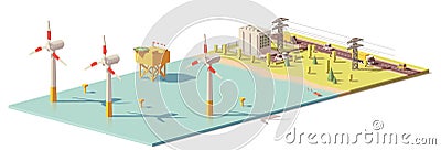 Vector low poly wind turbines power plant Vector Illustration