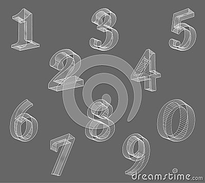 Vector low poly (wired) numbers font. Set Polygon number alphabet. Vector illustration. Vector Illustration