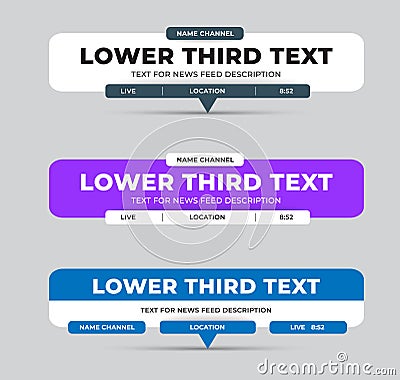 Vector lower third, rectangular color dashboard with rounded corners, for text, channel name, location Vector Illustration
