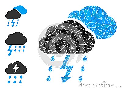 Vector Lowpoly Thunderstorm Icon and Other Icons Vector Illustration