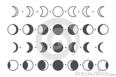 Vector lunar phase of the moon Simple circle shape design Isolated on white background Vector Illustration