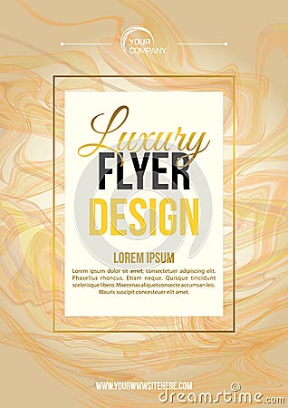 Vector luxury modern flyer template with marble texture in gold and white color Stock Photo