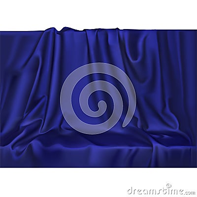 Vector luxury realistic blue silk satin drape textile background. Elegant fabric shiny smooth material Stock Photo