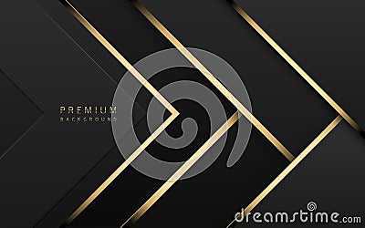 Vector luxury tech background. Stack of black paper material layer with gold stripe. Arrow shape wallpaper Vector Illustration