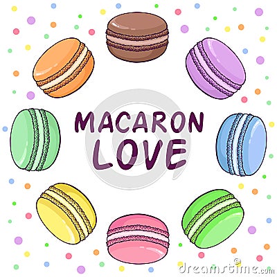 Vector macaroon illustration in round shape. Cartoon Illustration