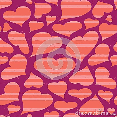 Vector magenta hearts with stripes seamless pattern background Vector Illustration