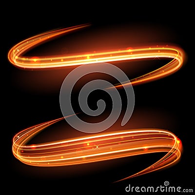 Vector magic glowing light swirl trail. Glitter fire spark wave. Vector Illustration