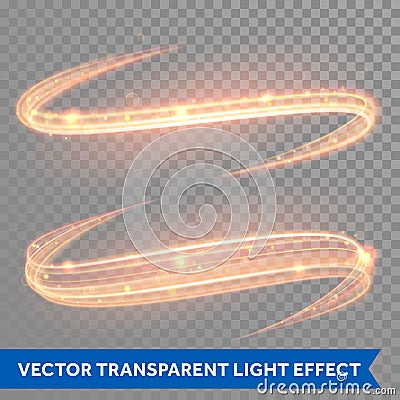 Vector magic glowing light swirl trail. Glitter fire spark wave. Stock Photo