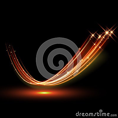 Vector magic glowing spark swirl trail. Bokeh glitter light wave. Stock Photo