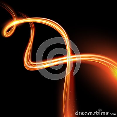 Vector magic glowing spark swirl trail. Bokeh glitter light wave. Stock Photo