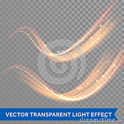 Vector magic glowing spark swirl trail. Bokeh glitter light wave. Stock Photo