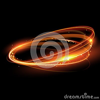 Vector magic gold light trail circle. Glitter sparkle swirl. Stock Photo