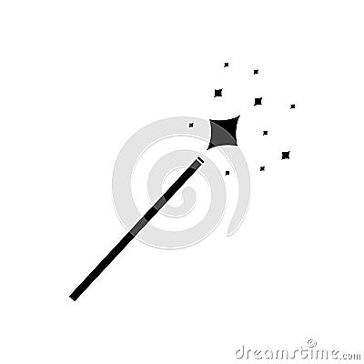 Vector Magic Wand Icon, Black Pictogram Isolated, Magical Shining. Vector Illustration