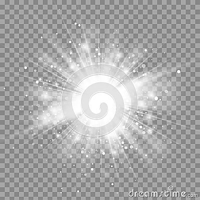 Vector magic white rays glow light effect isolated on transparent background Vector Illustration
