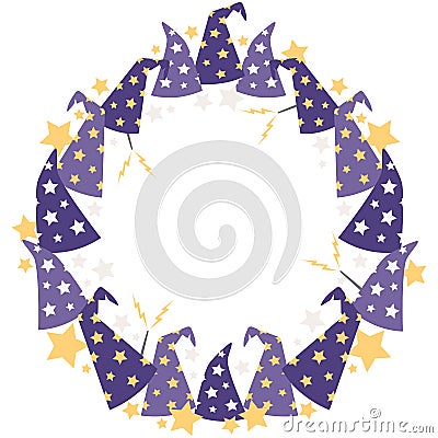 Vector Magical Starry Wizard Hats Circle Wreath Vector Illustration