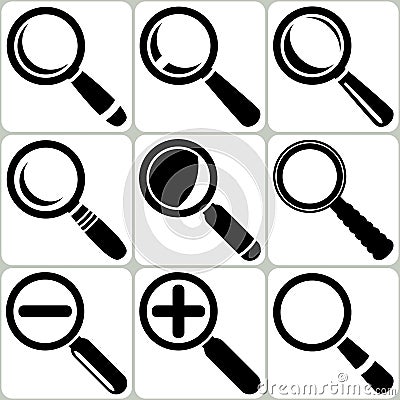 Vector Magnifier Glass Search Find Lupe Zoom Icons Vector Illustration