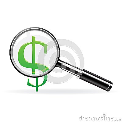 Vector magnifier and sign of dollar Vector Illustration