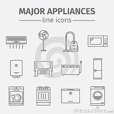 Vector major domestic appliances and electronics icon set. Vector signs. Vector Illustration