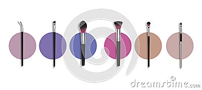 Vector make up brushes for mascara and powder. Besign fashion concept. Realistic cosmetic brushes set banner on white Vector Illustration