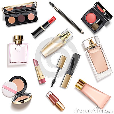 Vector Makeup Cosmetics Collection Vector Illustration