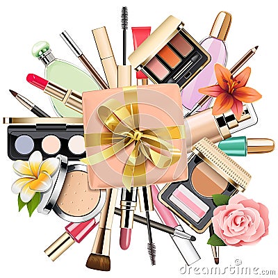 Vector Makeup Cosmetics with Gift Vector Illustration