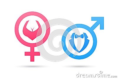 Vector male and female gender symbol. Man and woman icon. Gentleman and lady toilet sign Vector Illustration