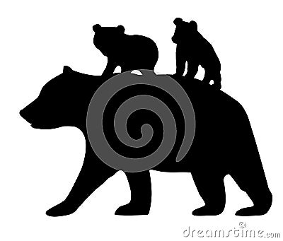 Vector Mama Bear with Bear Cubs. Vector Illustration