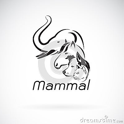 Vector of mammal group design on white background., Elephant, Horse. Dog. Cat., Animals. Pet. Mammal logo or icon. Easy editable Vector Illustration