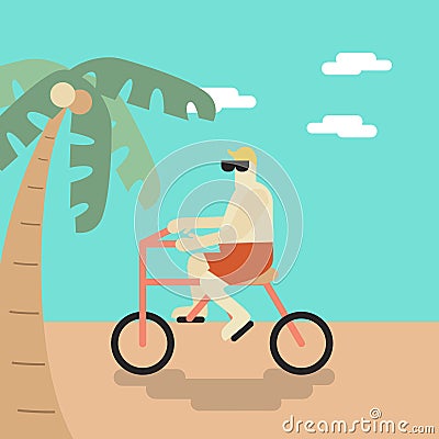 Vector of a man cycling on the beach Vector Illustration