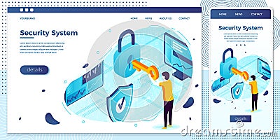 Vector man with key and lock, Data Protection Vector Illustration