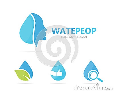 Vector of man and oil logo combination. Face and drop symbol or icon. Unique human and water, aqua logotype design Vector Illustration