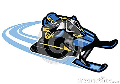 Man ride snow mobile in action Vector Illustration