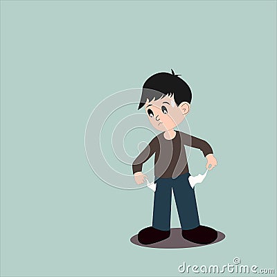 Vector of man showing has no money by turning out the pocket. Stock Photo