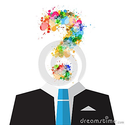 Vector Man in Suit with Colorful Splashes Question Mark Symbol Vector Illustration