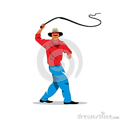 Vector Man with whip Cartoon Illustration. Vector Illustration