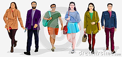 Vector - Man and Woman Casual Businessman Walking Front View covid Vector Illustration