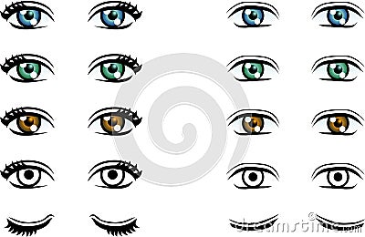 Vector Man and Woman eyes in different color Vector Illustration